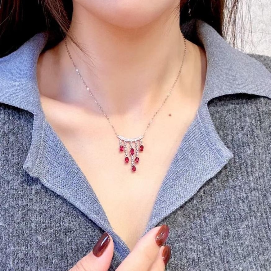 14k Gold 2.24 Ctw Natural Ruby & Diamond Necklace - 4