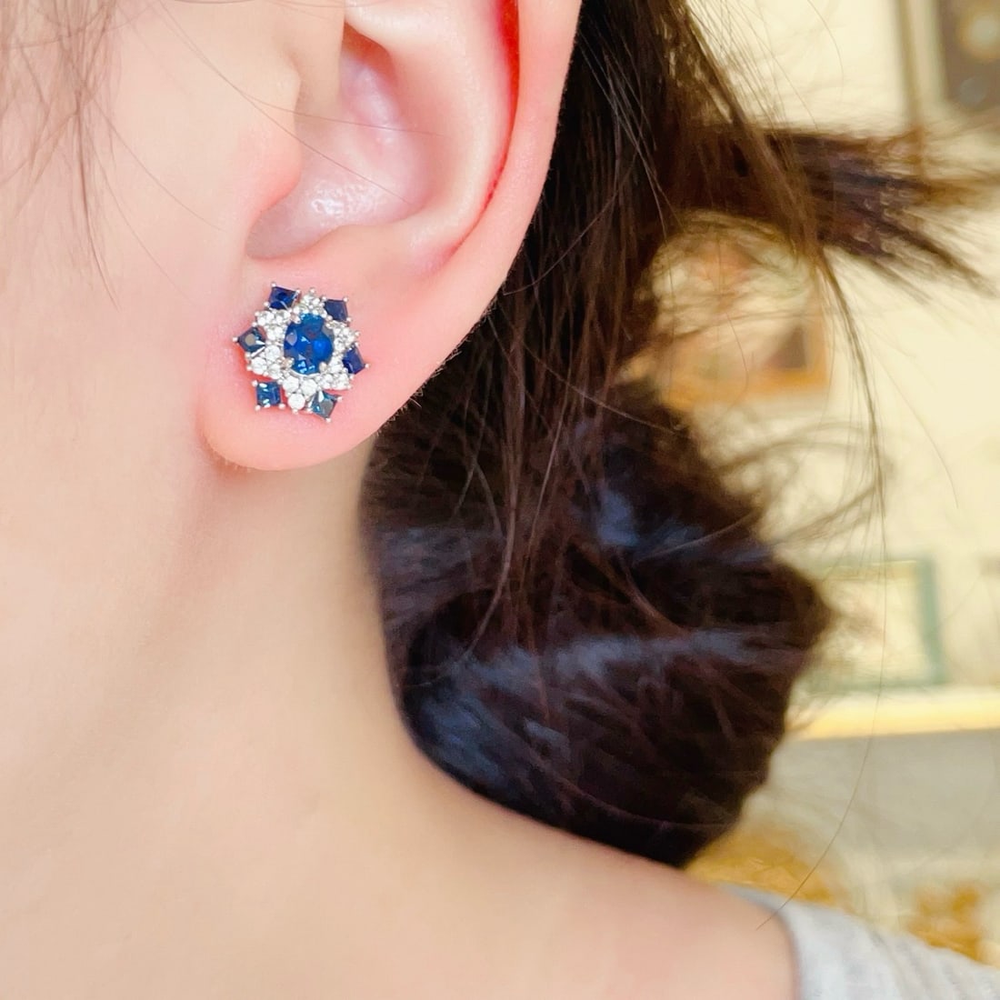 14k Gold 2.25 Ctw Natural Sapphire & Sapphire Earrings - 5