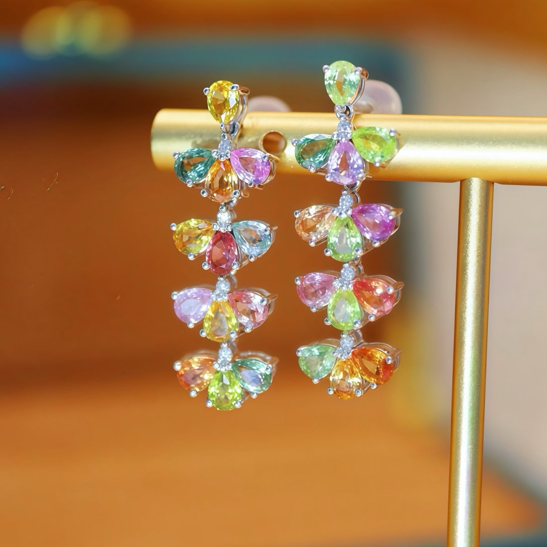 14k Gold 5.13 Ctw Natural Sapphire & Chrysoberyl & Diamond Earrings - 2