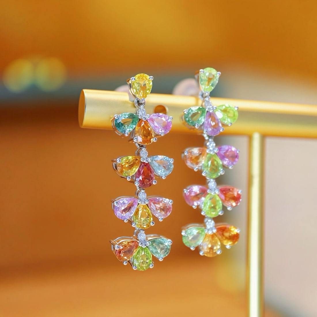 14k Gold 5.13 Ctw Natural Sapphire & Chrysoberyl & Diamond Earrings - 3