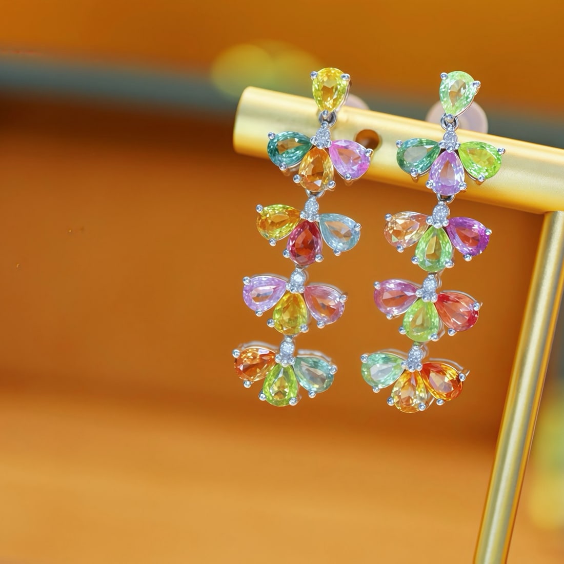 14k Gold 5.13 Ctw Natural Sapphire & Chrysoberyl & Diamond Earrings - 4