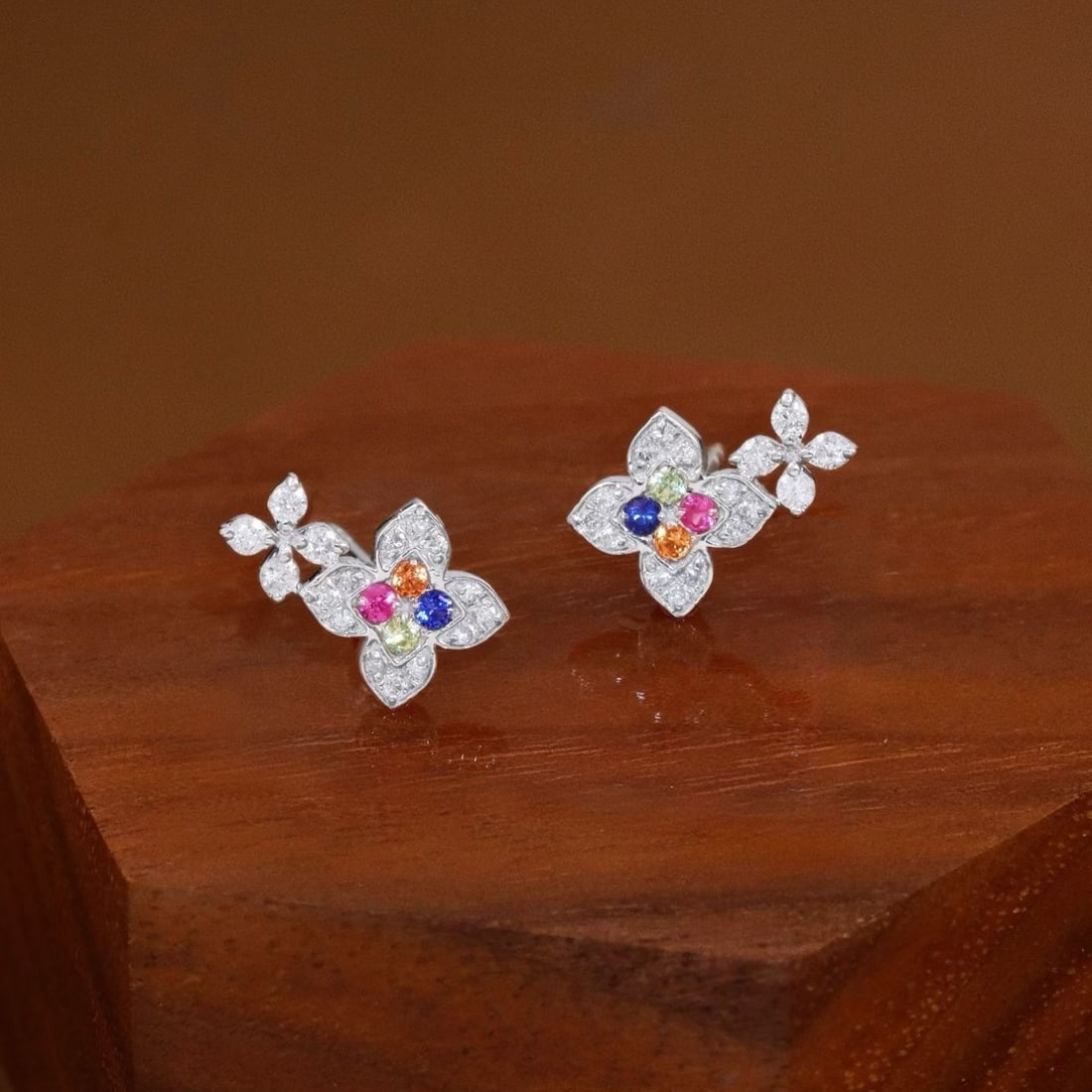 14k Gold 0.40 Ctw Natural Sapphire & Diamond Earrings - 2