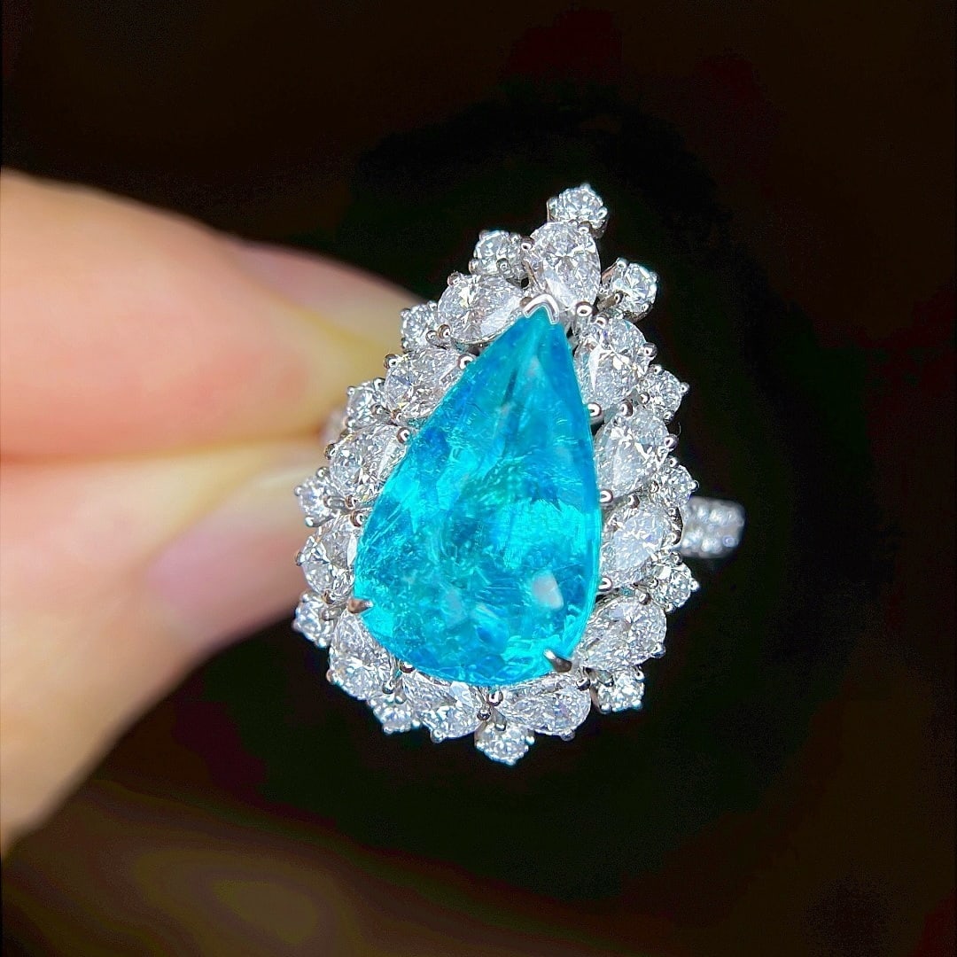 14k Gold 7.2 Ctw Natural Paraiba Tourmaline & Diamond Ring - 2