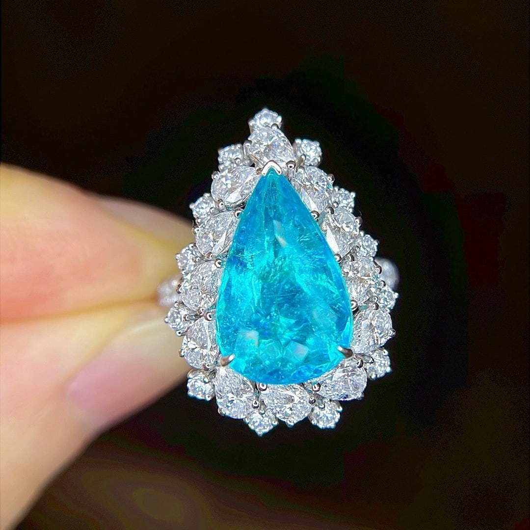 14k Gold 7.2 Ctw Natural Paraiba Tourmaline & Diamond Ring - 3