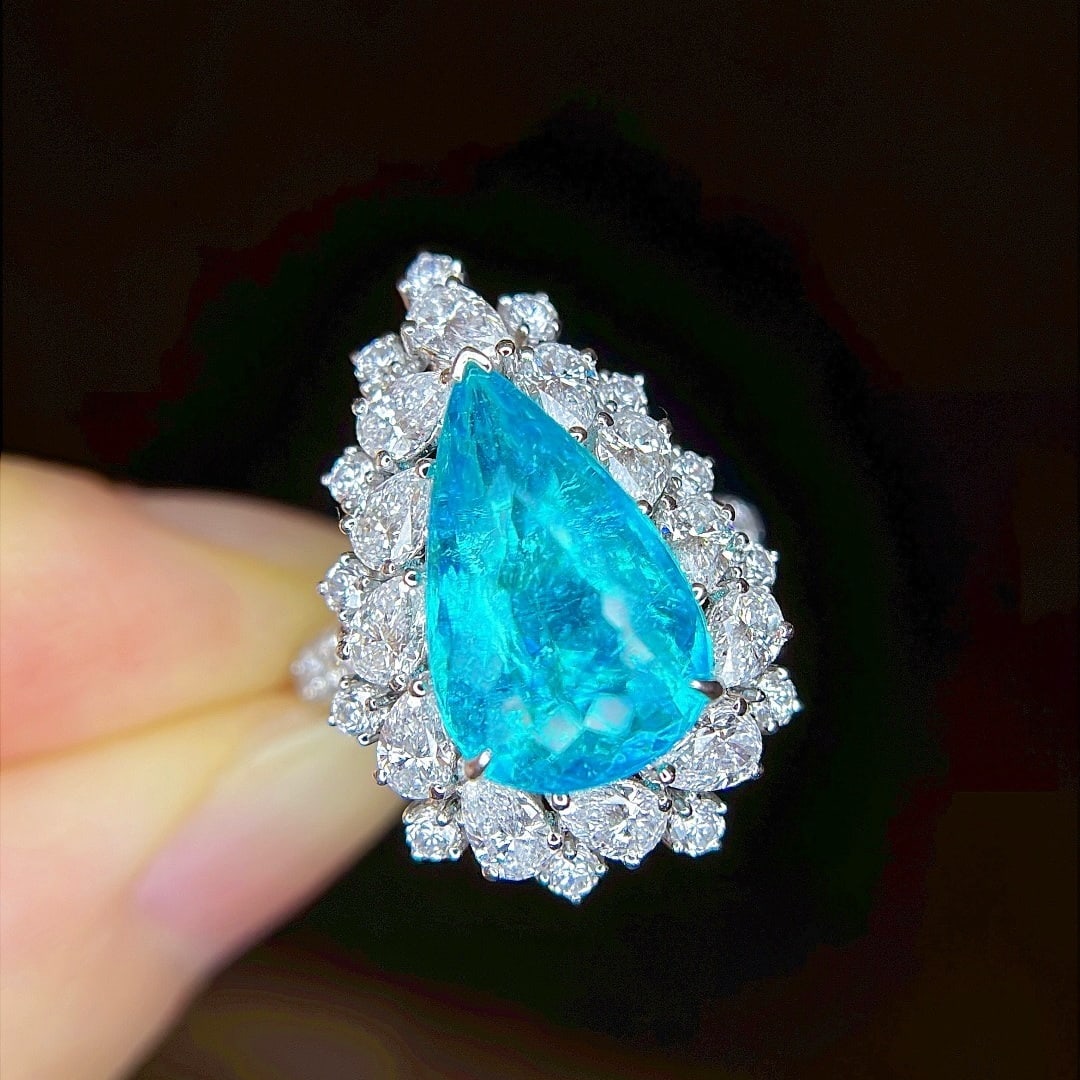 14k Gold 7.2 Ctw Natural Paraiba Tourmaline & Diamond Ring - 4