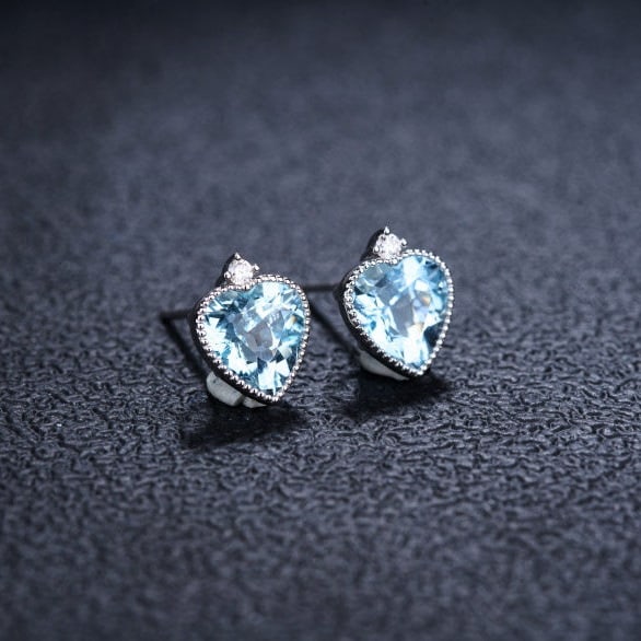 14k Gold 2.51 Ct Natural Aquamarine & Diamond Earrings - 2