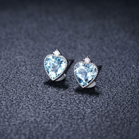 14k Gold 2.51 Ct Natural Aquamarine & Diamond Earrings - 3