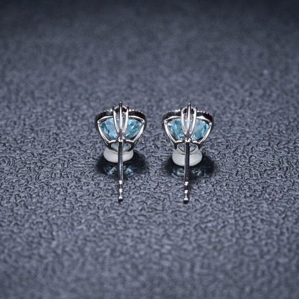 14k Gold 2.51 Ct Natural Aquamarine & Diamond Earrings - 5
