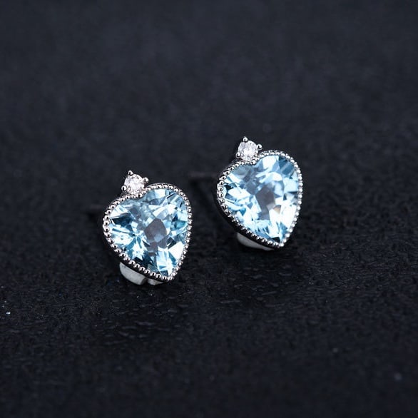 14k Gold 2.51 Ct Natural Aquamarine & Diamond Earrings - 6