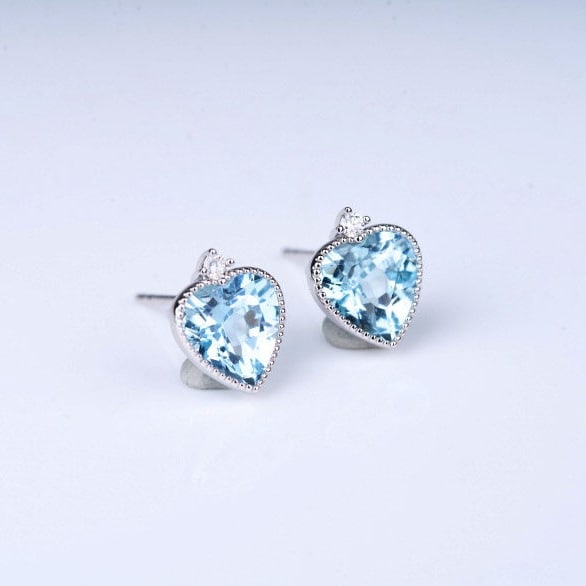 14k Gold 2.51 Ct Natural Aquamarine & Diamond Earrings - 8
