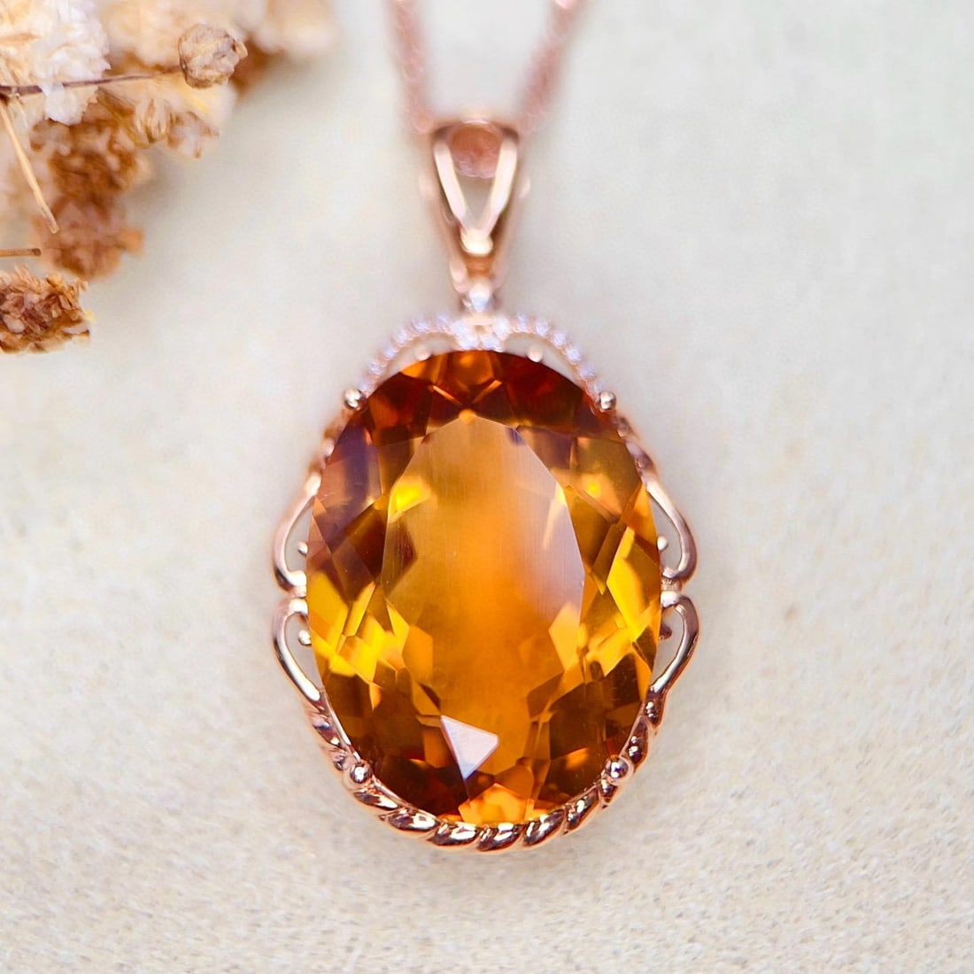 14k Gold 16.50 Ctw Natural Citrine & Diamond Pendant( Without Chain ): Ref:231182156 // gold content:14k gold // main gemstone:citrine // shape:oval // carat weight:16. 45ct // color:yellow // treatment:natural // // adjacent gemstone 2 : diamond // number of stones:17 /