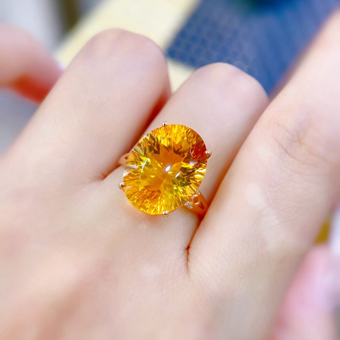 14k Gold 9.58 Ctw Natural Citrine & Diamond Ring - 4