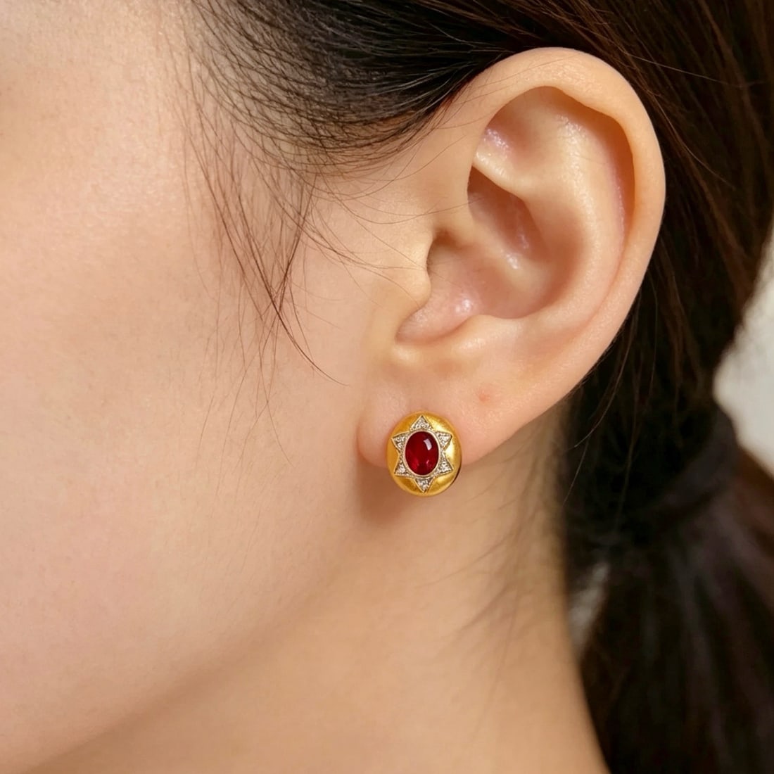 14k Gold 0.6 Ct Natural Ruby & Diamond Earrings - 6