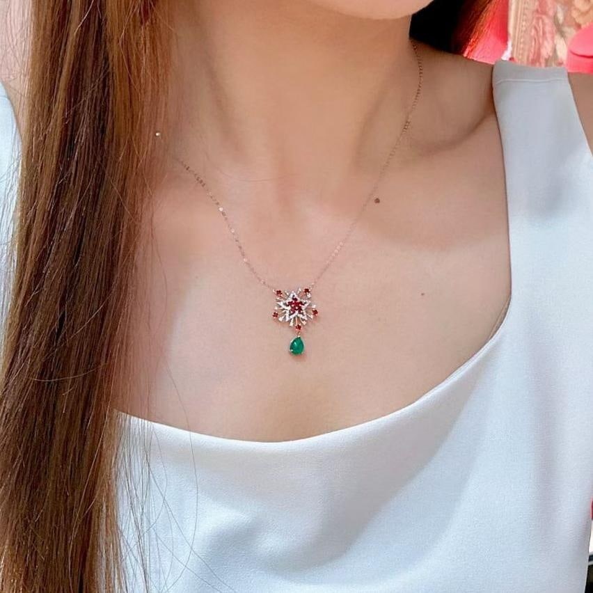 14k Gold 1.51 Ctw Natural Emerald & Ruby Necklace - 2