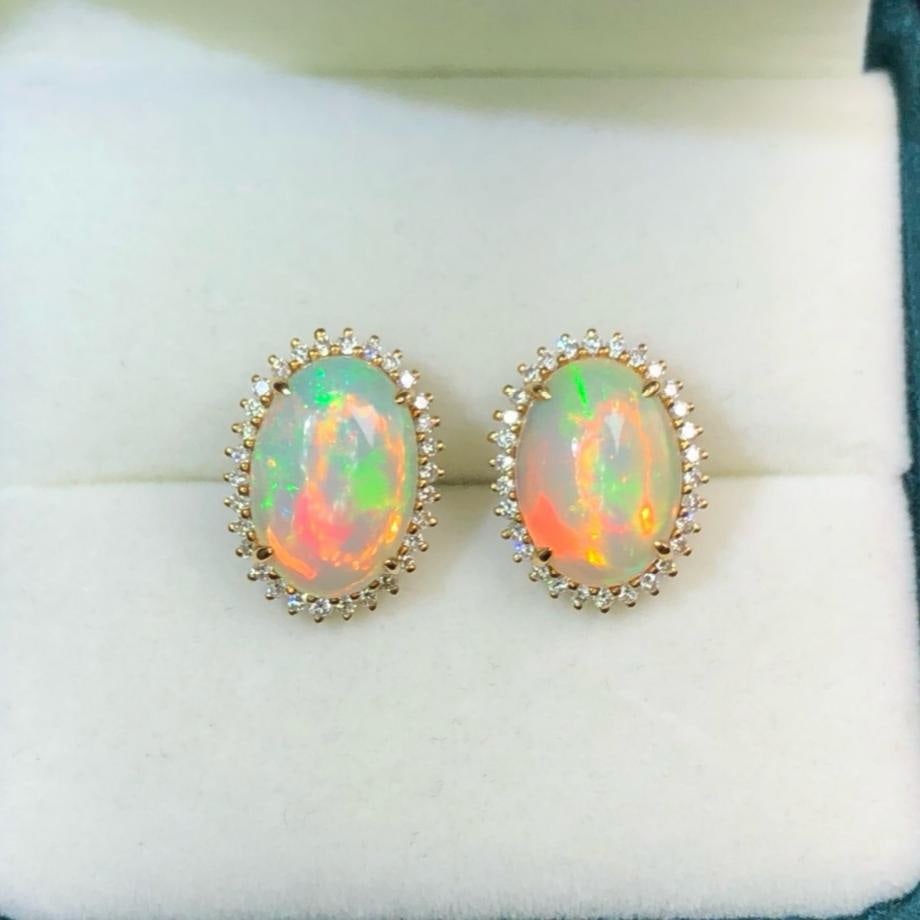 14k Gold 3.0 Ct Natural Opal & Diamond Earrings: Ref:231182171 // gold content:14k gold // main gemstone:opal // shape:oval // carat weight:3. 0ct // color:color // treatment:natural // // adjacent gemstone 2 : diamond // shape:round // clarity