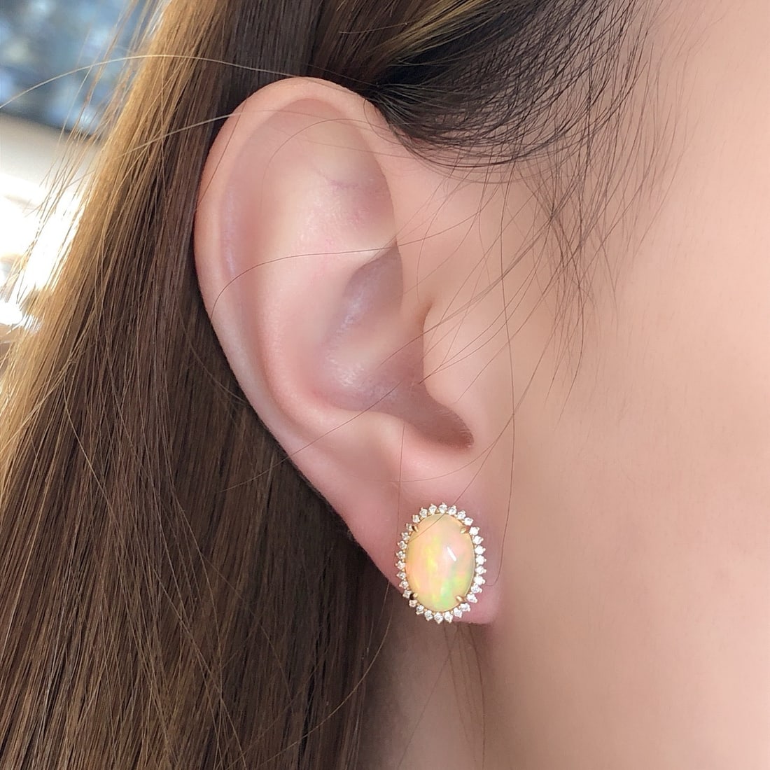 14k Gold 3.0 Ct Natural Opal & Diamond Earrings - 7