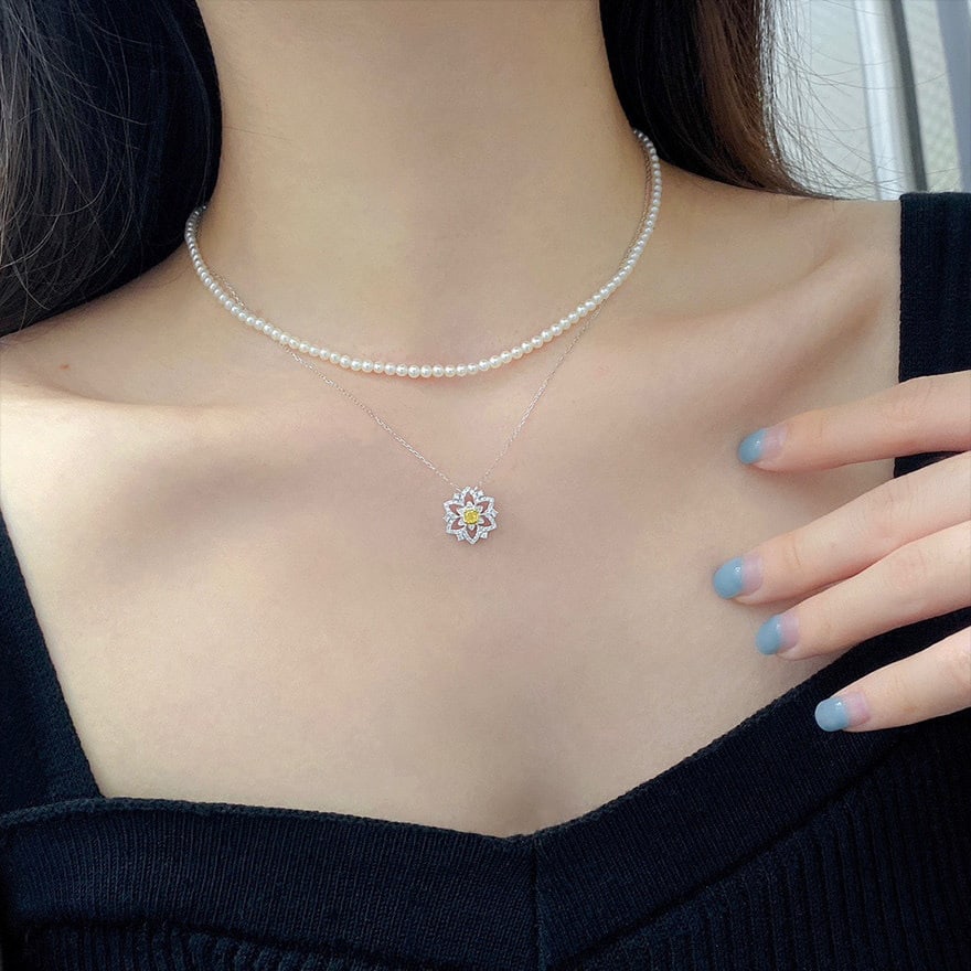 14k Gold 0.35 Ctw Natural Yellow Diamond & Diamond Necklace - 3