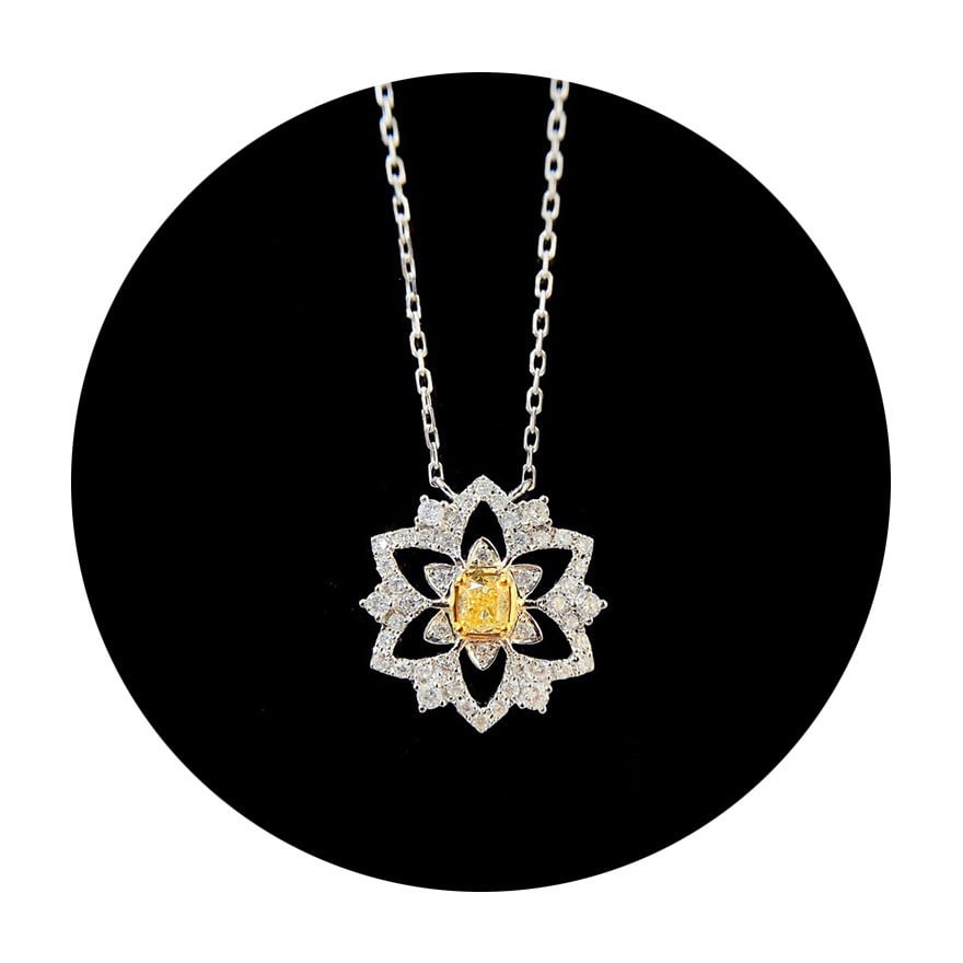 14k Gold 0.35 Ctw Natural Yellow Diamond & Diamond Necklace - 4