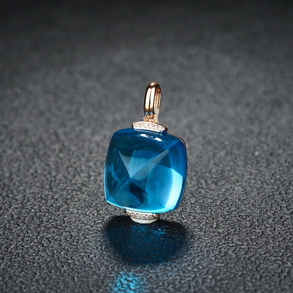 14k Gold 29.12 Ct Natural Topaz & Diamond Pendant( Without Chain ) - 2