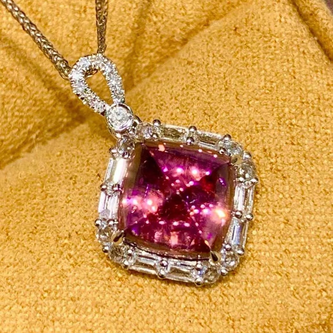 14k Gold 3 Ct Natural Tourmaline & Diamond & Sapphire Pendant( Without Chain ) - 3