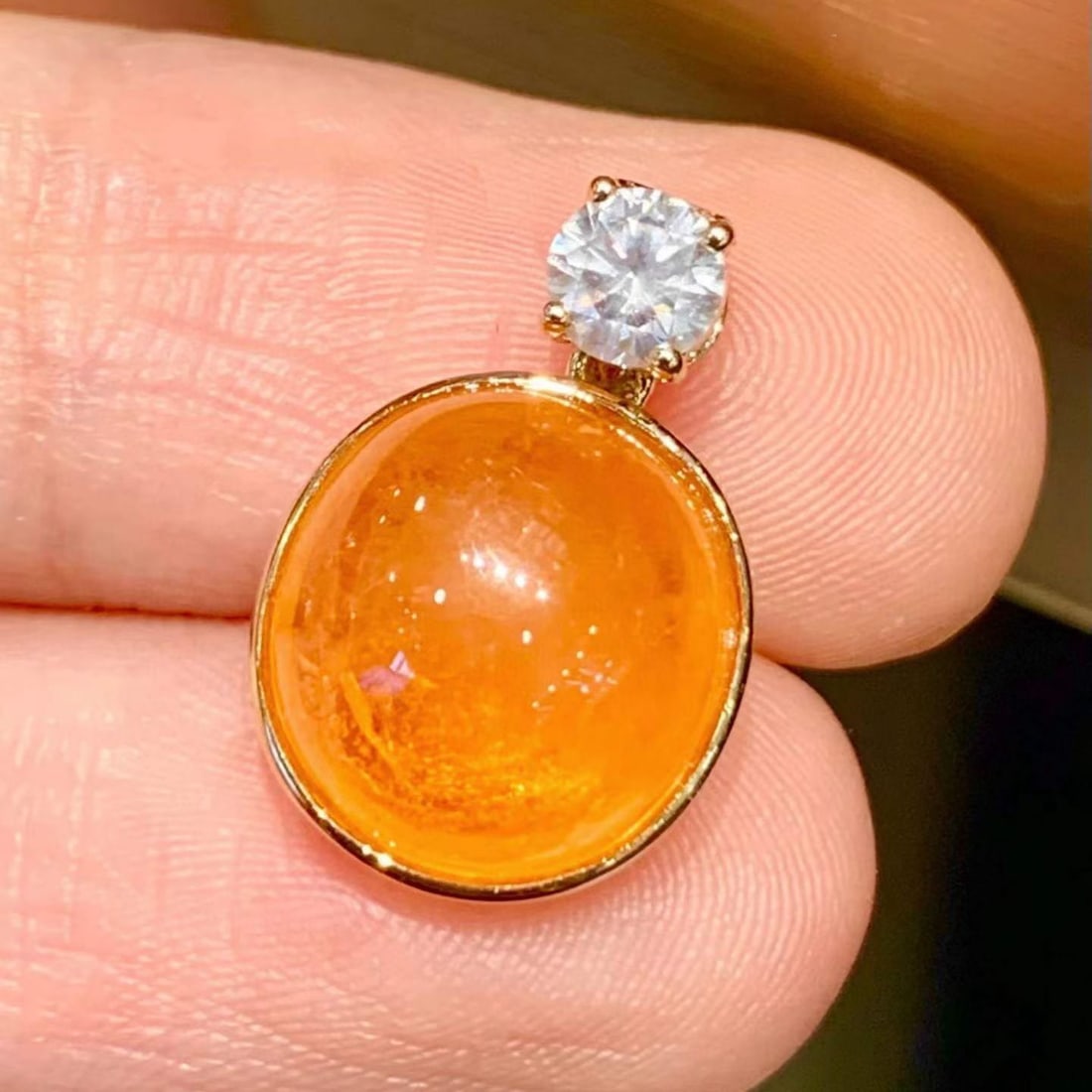 14k Gold 8 Ct Natural Spessartine & Diamond Pendant( Without Chain ) - 3