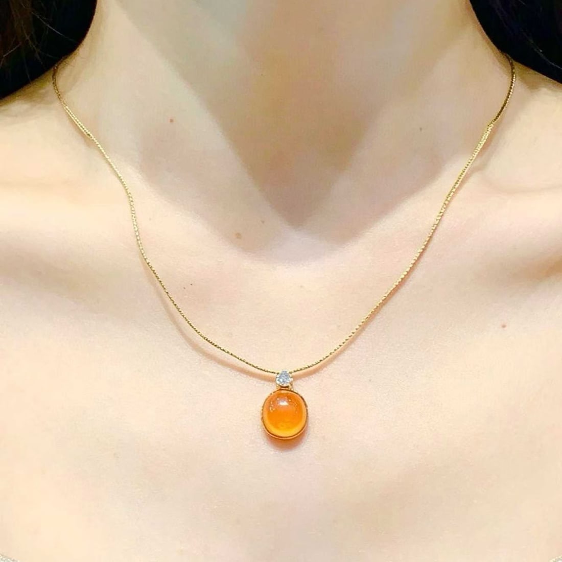 14k Gold 8 Ct Natural Spessartine & Diamond Pendant( Without Chain ) - 4