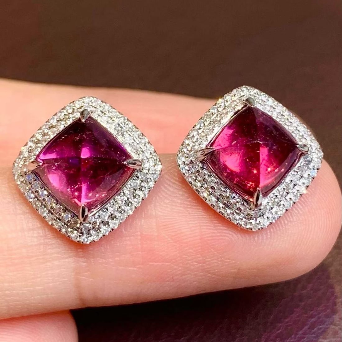 14k Gold 4 Ct Natural Tourmaline & Diamond Earrings - 2