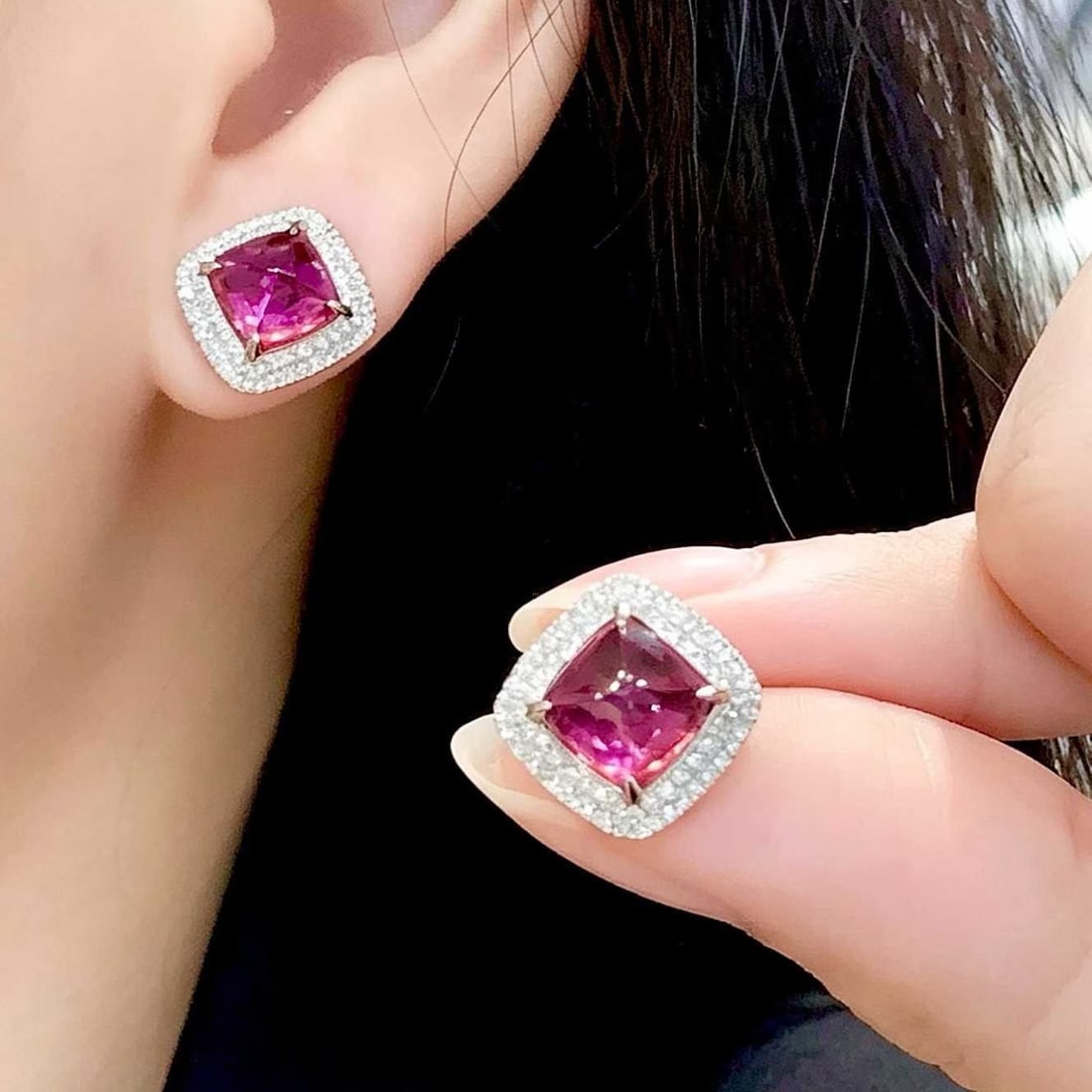 14k Gold 4 Ct Natural Tourmaline & Diamond Earrings - 4