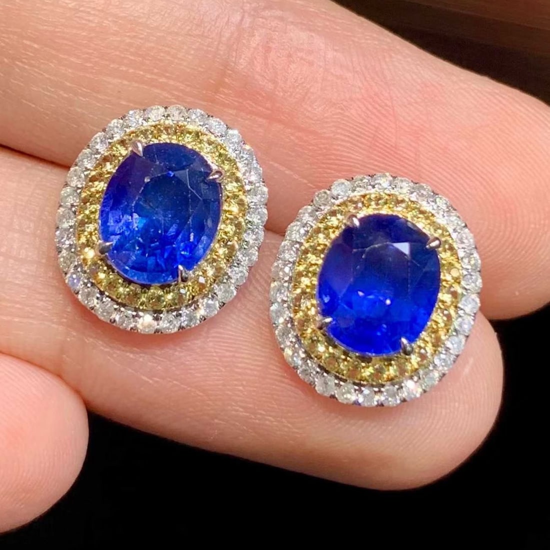 14k Gold 3.1 Ct Natural Sapphire & Diamond Earrings - 2