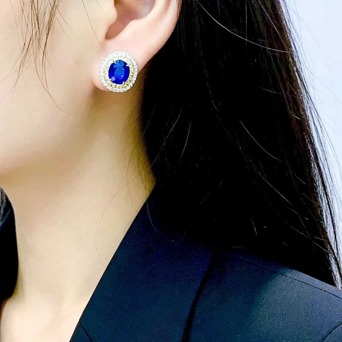 14k Gold 3.1 Ct Natural Sapphire & Diamond Earrings - 3