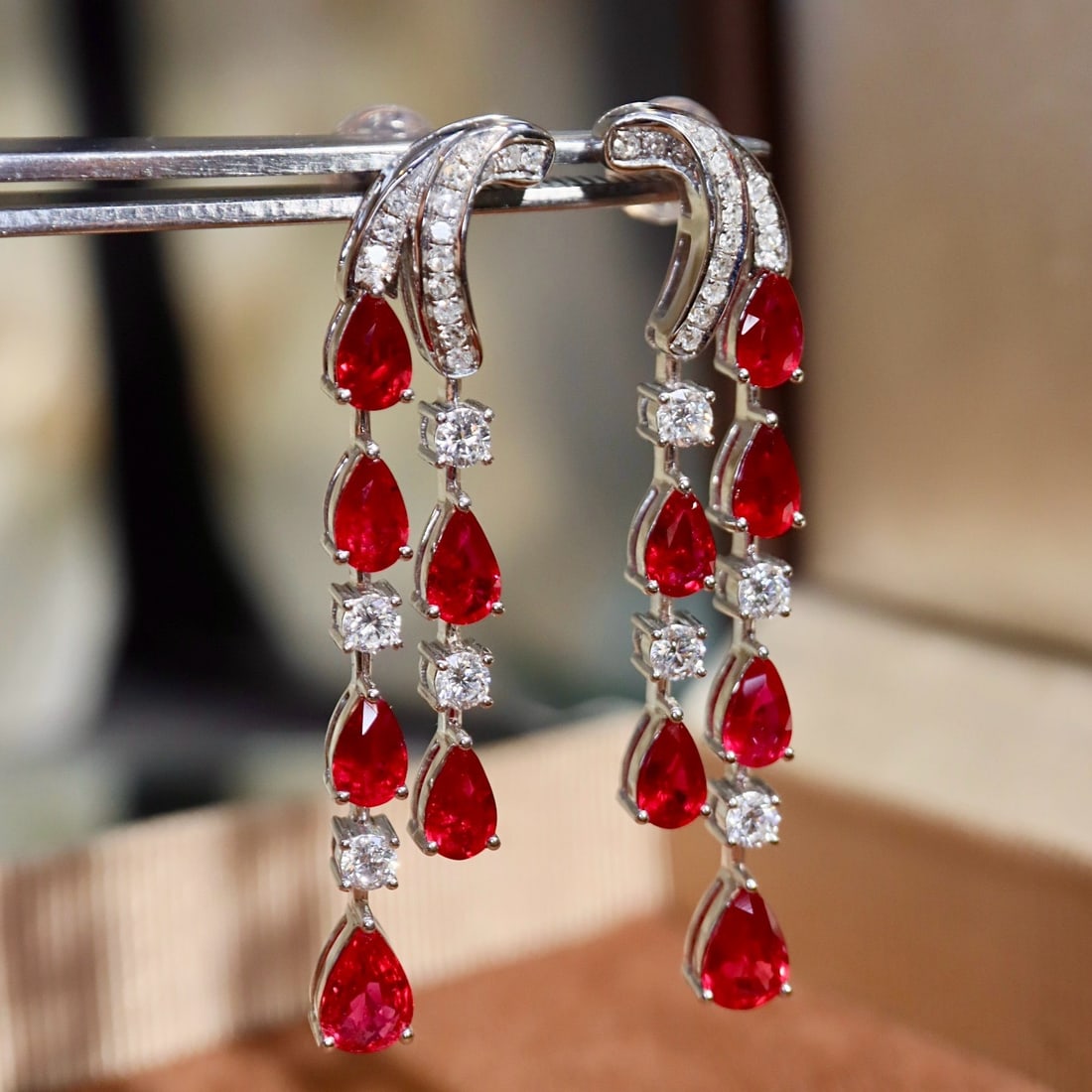 14k Gold 3.99 Ctw Natural Ruby & Diamond Earrings - 2