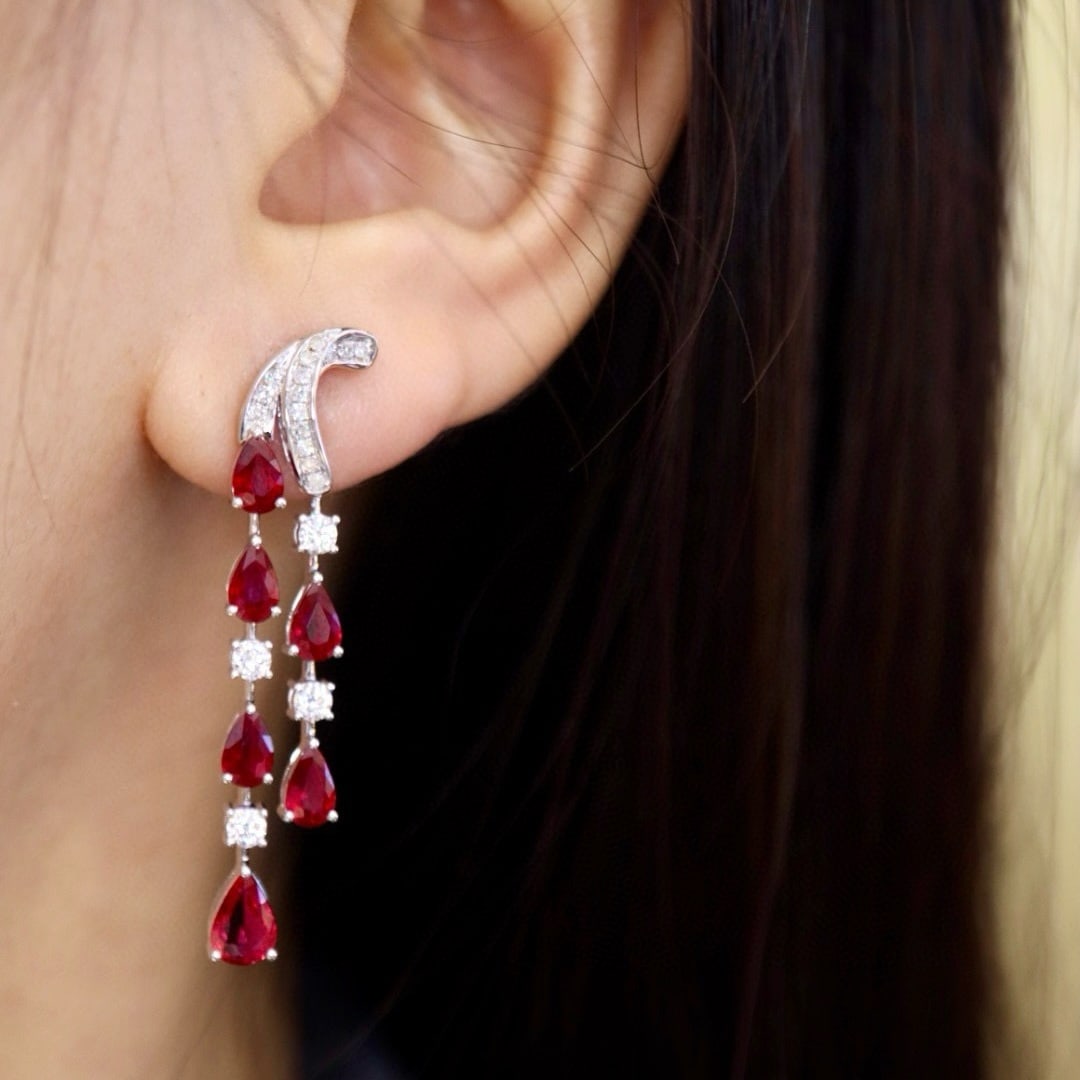 14k Gold 3.99 Ctw Natural Ruby & Diamond Earrings - 3