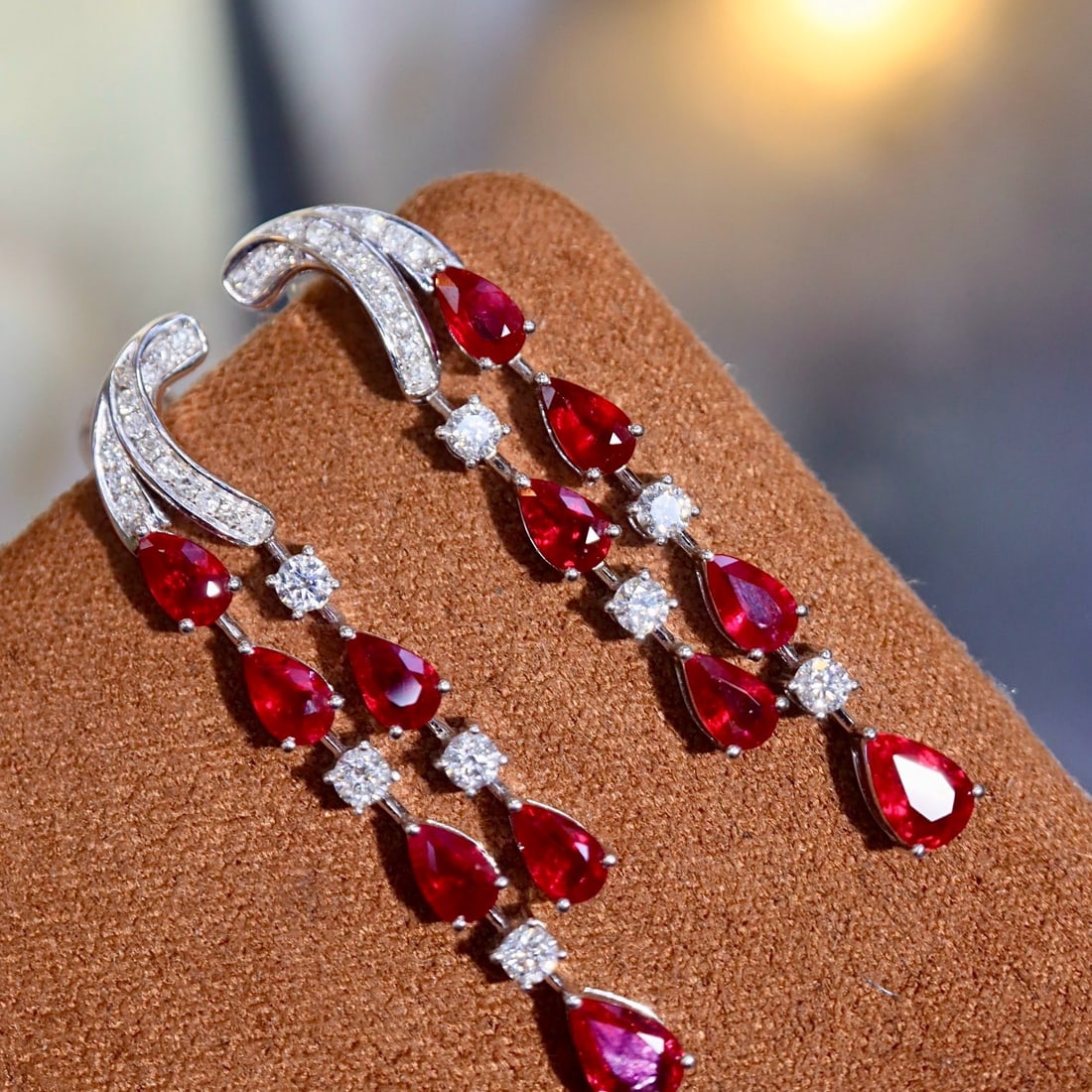 14k Gold 3.99 Ctw Natural Ruby & Diamond Earrings - 4