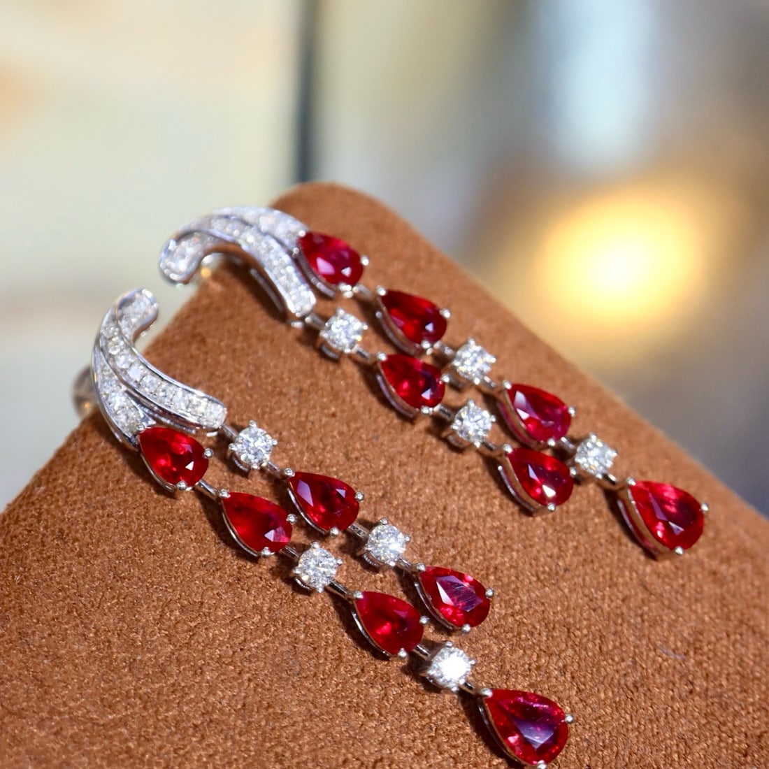 14k Gold 3.99 Ctw Natural Ruby & Diamond Earrings - 5