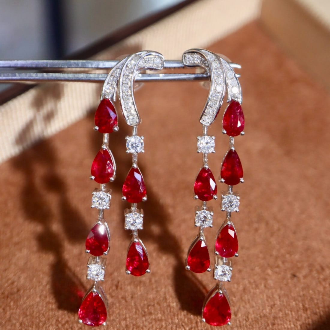 14k Gold 3.99 Ctw Natural Ruby & Diamond Earrings - 6