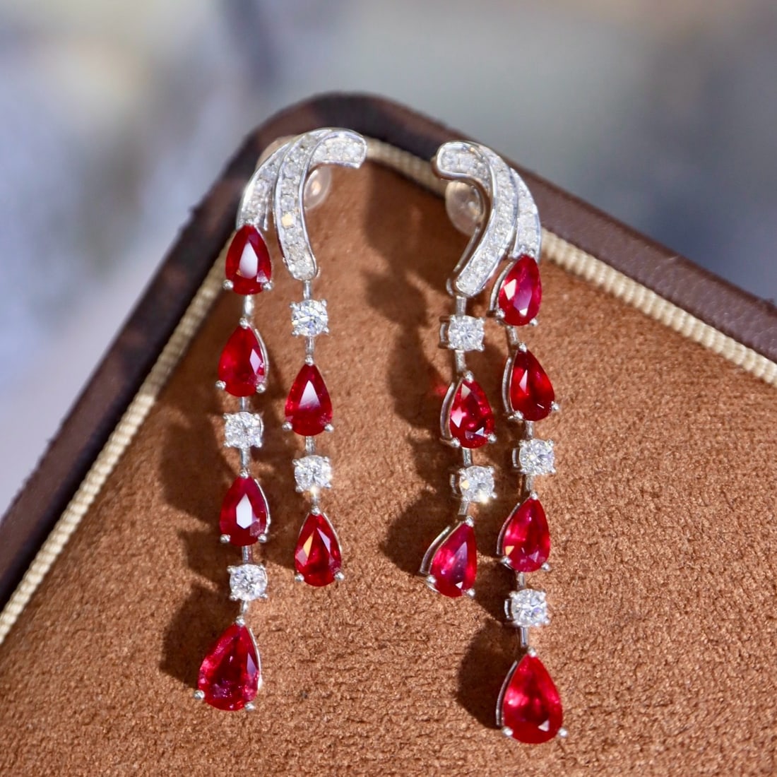 14k Gold 3.99 Ctw Natural Ruby & Diamond Earrings - 7