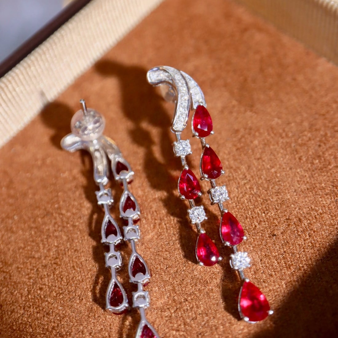 14k Gold 3.99 Ctw Natural Ruby & Diamond Earrings - 8