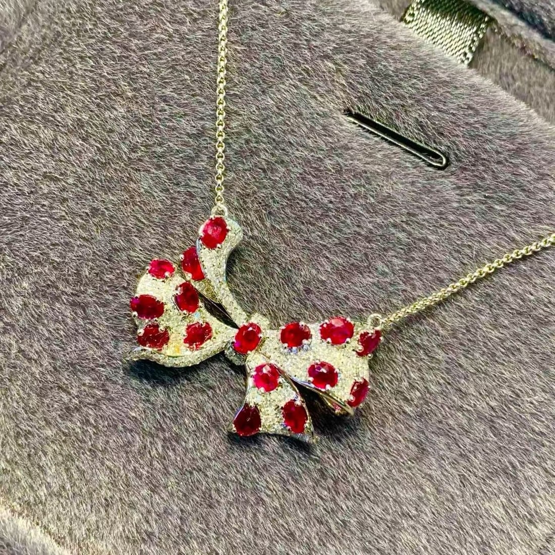 14k Gold 2.8 Ct Natural Ruby & Diamond Necklace - 2