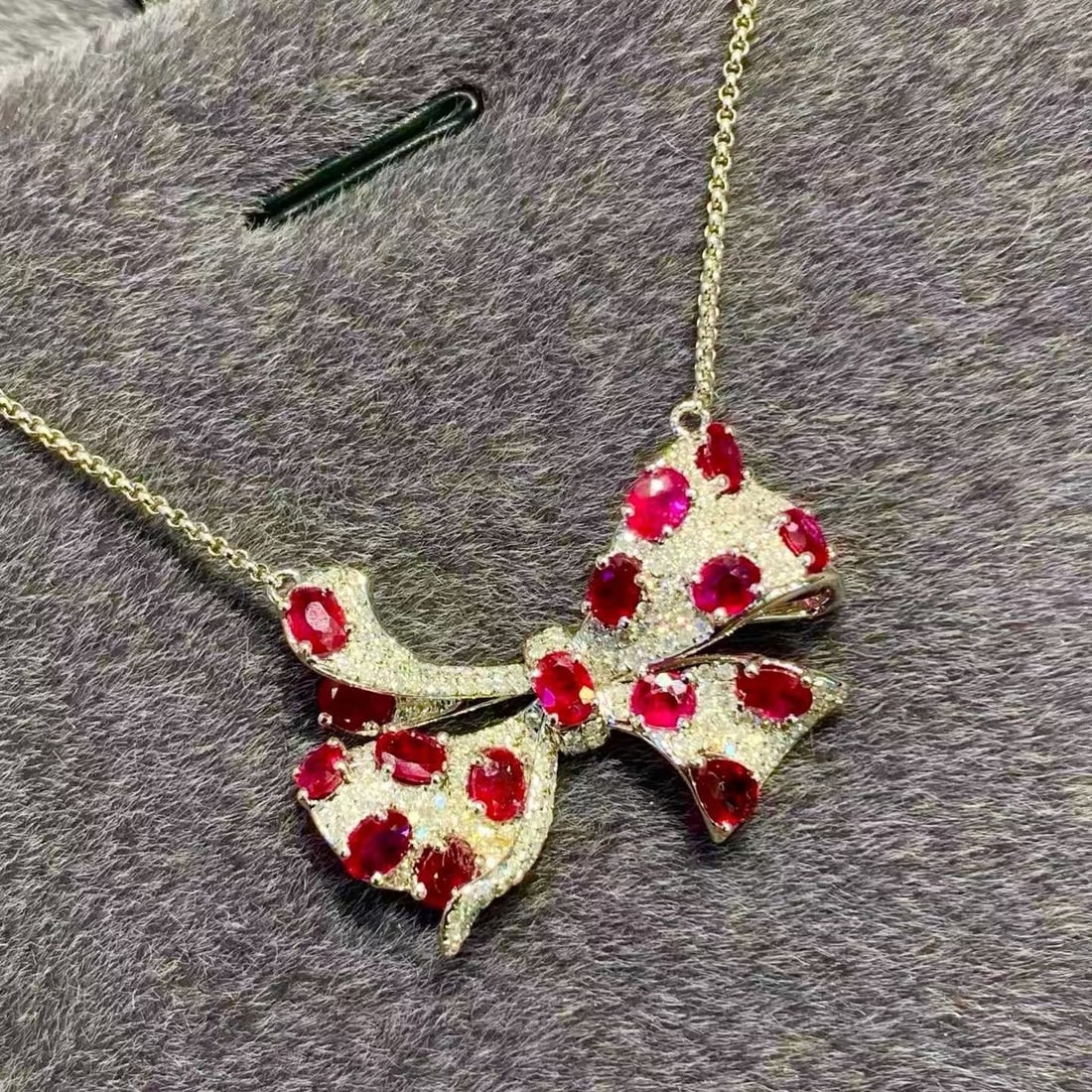 14k Gold 2.8 Ct Natural Ruby & Diamond Necklace - 4