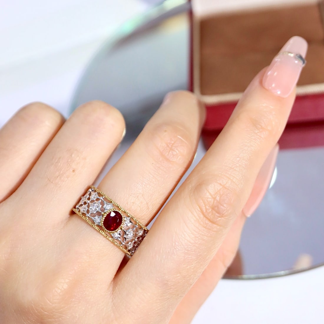 14k Gold 1.16 Ctw Natural Ruby & Diamond Ring - 8