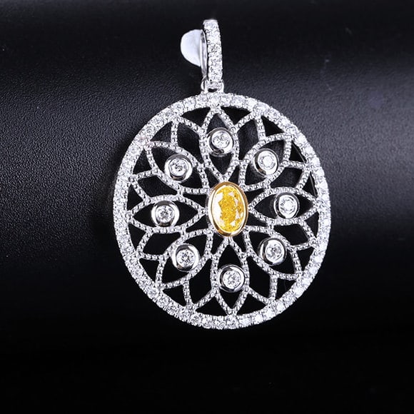 14k Gold 0.73 Ctw Natural Yellow Diamond & Diamond Pendant( Without Chain ) - 2