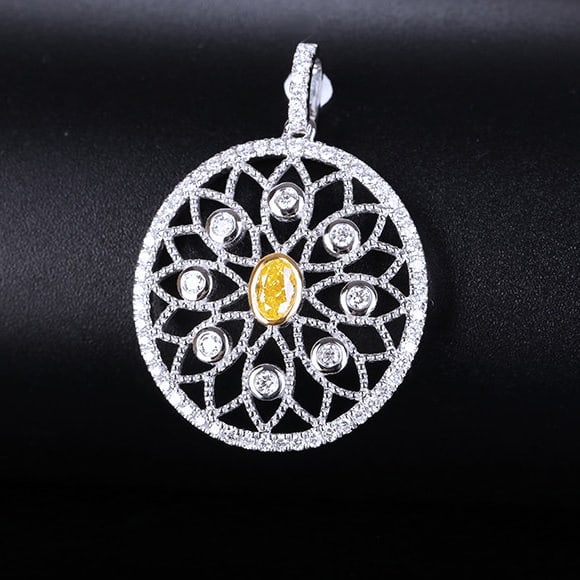 14k Gold 0.73 Ctw Natural Yellow Diamond & Diamond Pendant( Without Chain ) - 3