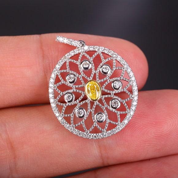 14k Gold 0.73 Ctw Natural Yellow Diamond & Diamond Pendant( Without Chain ) - 5