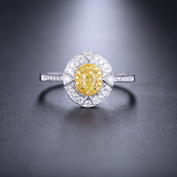 14k Gold 0.48 Ctw Natural Yellow Diamond & Diamond Ring: Ref:231182227 // gold content:14k gold // ring size:7. 25us // // main gemstone:yellow diamond // shape:oval // carat weight:0. 28ct // color:yellow // treatment:natural // // adjacent gemstone 2 :