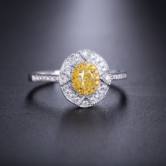 14k Gold 0.48 Ctw Natural Yellow Diamond & Diamond Ring - 2