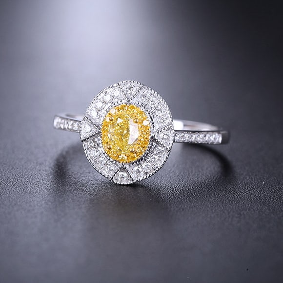 14k Gold 0.48 Ctw Natural Yellow Diamond & Diamond Ring - 3