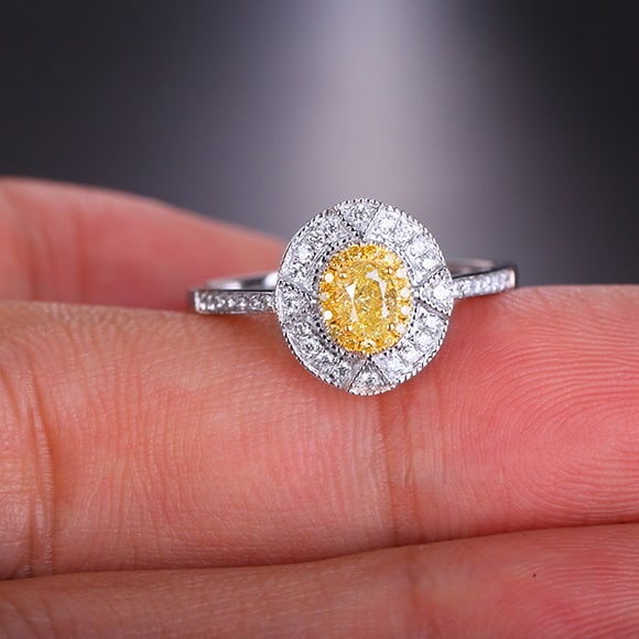 14k Gold 0.48 Ctw Natural Yellow Diamond & Diamond Ring - 5