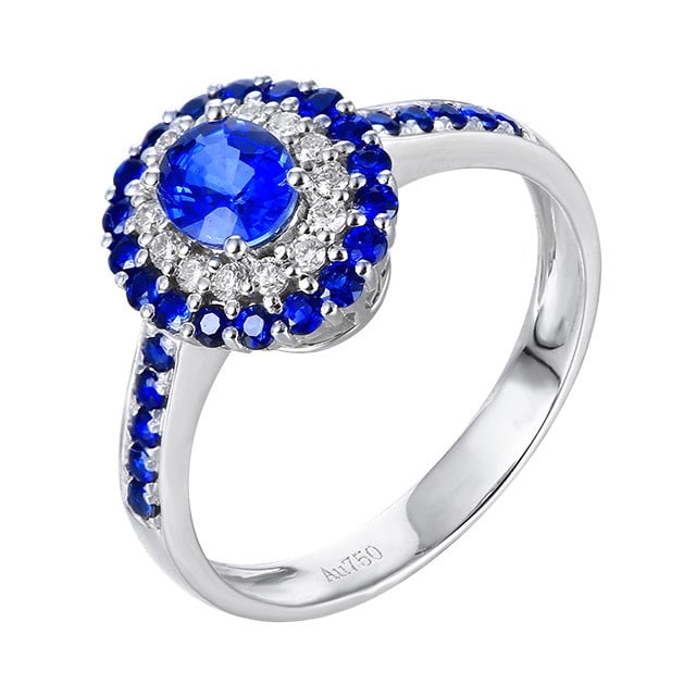 14k Gold 0.97 Ctw Natural Sapphire & Sapphire Ring - 5