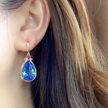 14k Gold 22.6 Ct Natural Topaz & Diamond Earrings - 4