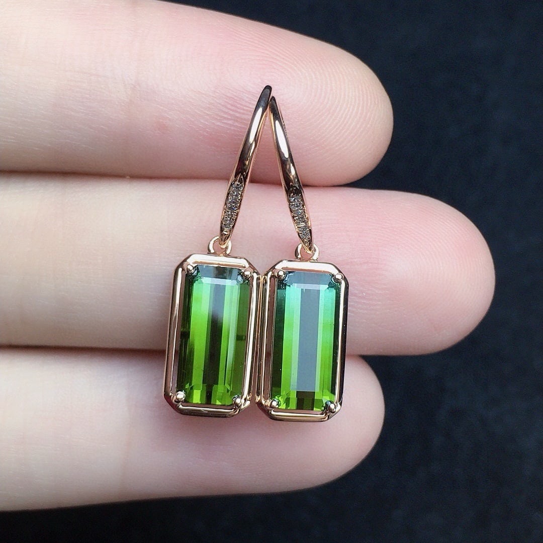 14k Gold 3.49 Ct Natural Tourmaline & Diamond Earrings - 3